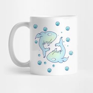 Two Kawaii Light Blue Fish with Bubbles Mug